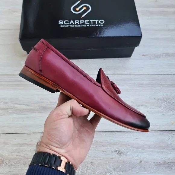 Burgundy Croco Leather Men display picture 1